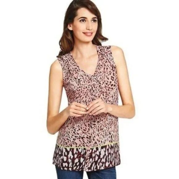 CABI Beguile Sheer V-Neck Tunic Top M Pink/Brown Style #108 EUC - Picture 1 of 6